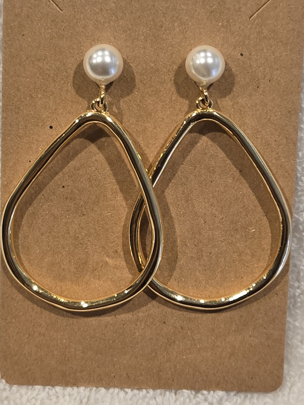 J. Crew Gold Teardrop Hoop Earrings with Pearl Studs